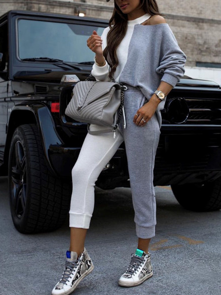 

Casual Loosen Color Block Suits, Gray, Suit Set