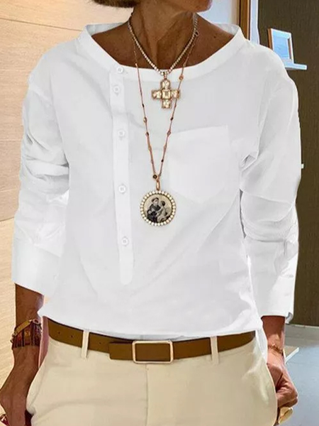 

Scoop Neckline Casual Cotton Blends Shirts & Tops, White, Blouses & Shirts