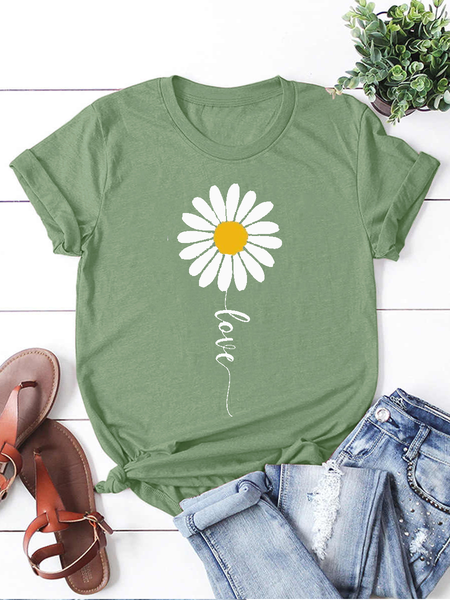 

Love Daisy Spring Cotton Short Sleeve T-shirt, Army green, T-shirts