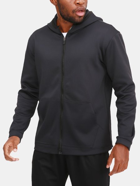 Men's Quick Dry Breathable Training Sports Cardigan Hooded Long Sleeve Jacket, Black, Jacket