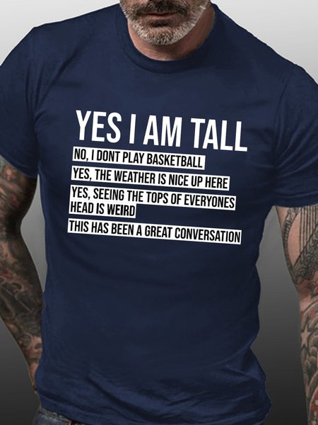

Funny text print round neck short sleeve T-shirt, Purplish blue, T-shirts