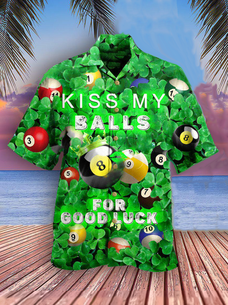 

Holiday Casual Festive Elements St. Patrick's Day With Billiards Pattern Hawaiian Style Printed Shirts, Green, Men's Floral shirt