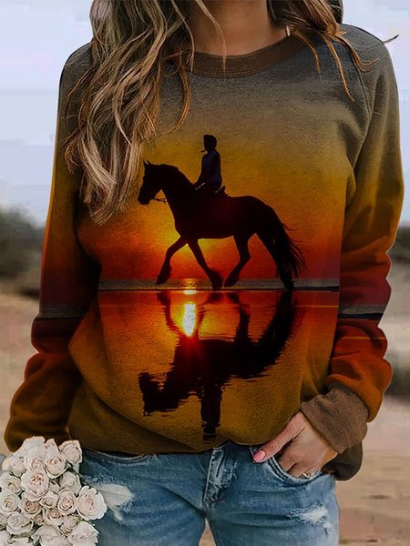 

Sunset Western Style Printed Spring New Product Comfortable Ladies Blouse, Multicolor, Long sleeve tops