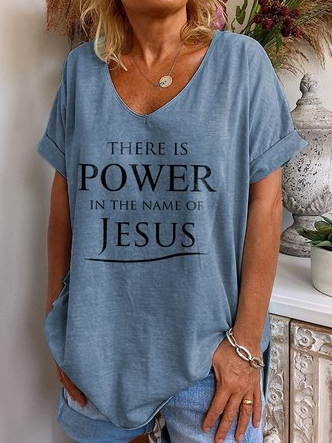 

Casual Letter V Neck Shirts & Tops, Blue, Tees & T-shirts