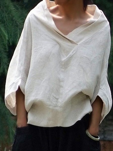 

Casual Cotton V Neck Shirts & Tops, As picture, Long sleeve tops