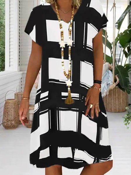 

Casual Basics Color Block V Neck Dresses, Black, Casual Dresses