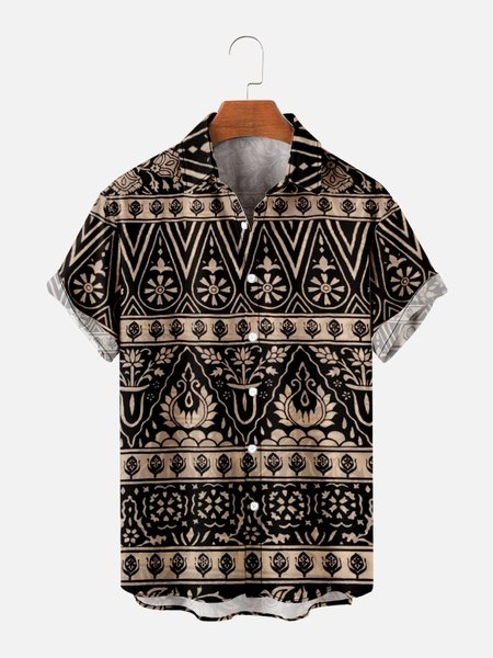 

Casual ethnic print short-sleeved shirt, As picture, Short Sleeves Shirts