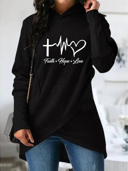 

Faith Letter Casual Long sleeve Plus Size Hooded Sweatshirt, Black, Hoodies & Sweatshirts