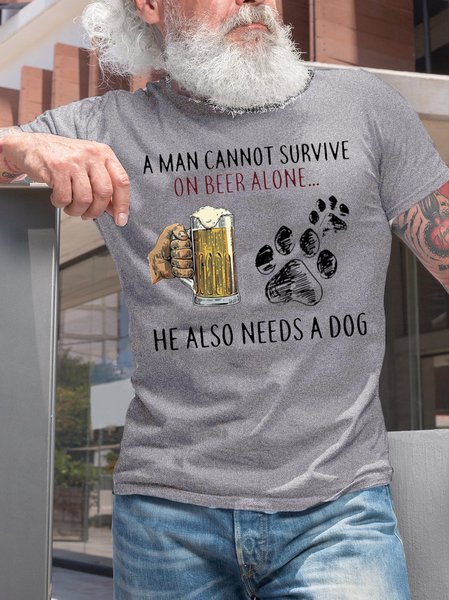 

Beer and Dog Crew Neck Short Sleeve T-Shirt, Light gray, T-shirts