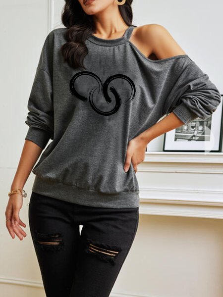 

Crew Neck Casual Loosen Shirts & Tops, Deep gray, Long sleeve tops