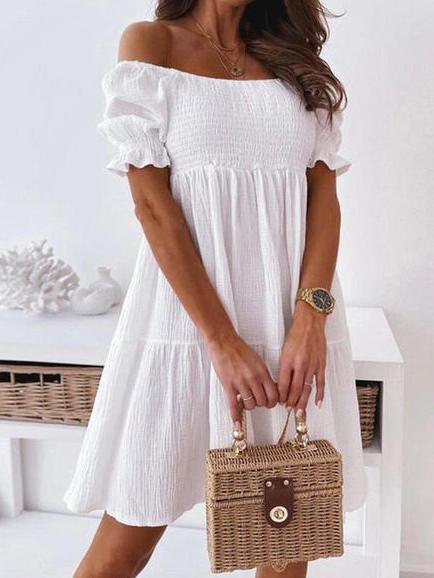 

Loosen Casual Cotton Blends Short sleeve women Dress, White, Boho dresses