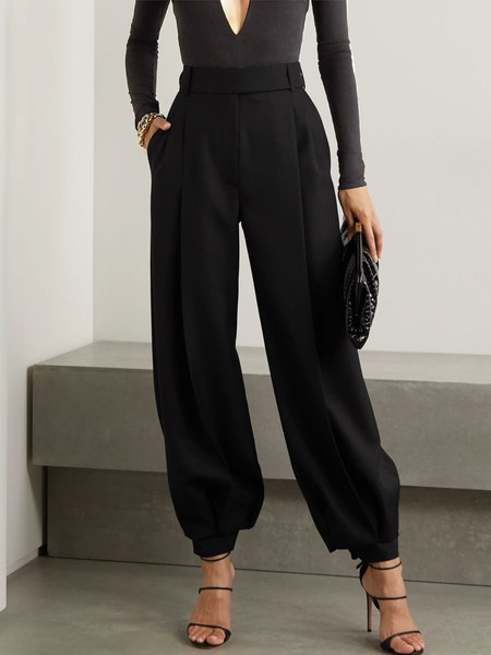 

Regular Fit Plain Long Work Pants, Black, Straight Leg Pants