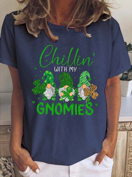 

Gnomies Printed Crew Neck Short Sleeve T-Shirt, Deep blue, T-shirts