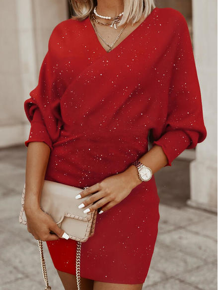 

Cotton Blends V Neck Elegant Dresses, Red, Formal Dresses