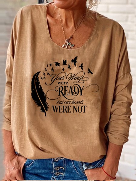 

Cotton Blends Letter Casual Off Shoulder Loosen Shirts & Tops, Brown, T-Shirts