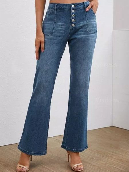 

Denim Loosen Casual Button fly Pants, Blue, Pants