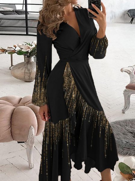 

Party Asymmetric Geometric Printed Dresses, Black, Formal Dresses