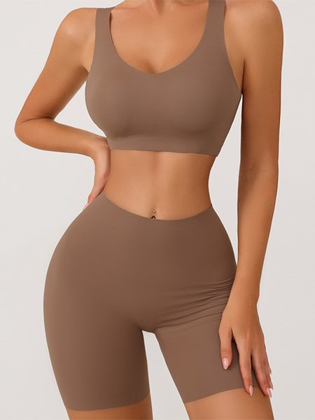

Push-up Quick-drying Shock-proof Seamless Underwear Set, Light coffee, Bra&Bra Sets