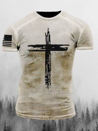

Casual 3d Digital Medieval Cross Print T-Shirt, T-shirt