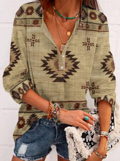

Casual Geometric Cotton Blends Shirts & Tops, Khaki, Blouses & Shirts