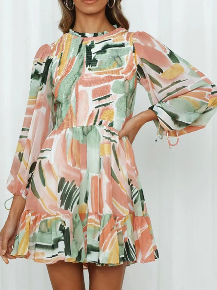 

Regular Fit Geometric Crew Neck Dresses, Multicolor, Dresses
