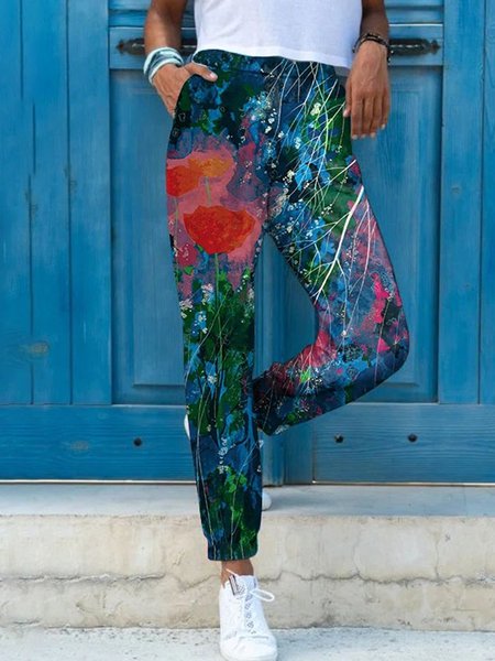 

Floral print comfortable casual sports spring new women's sweatpants, Multicolor, Pants