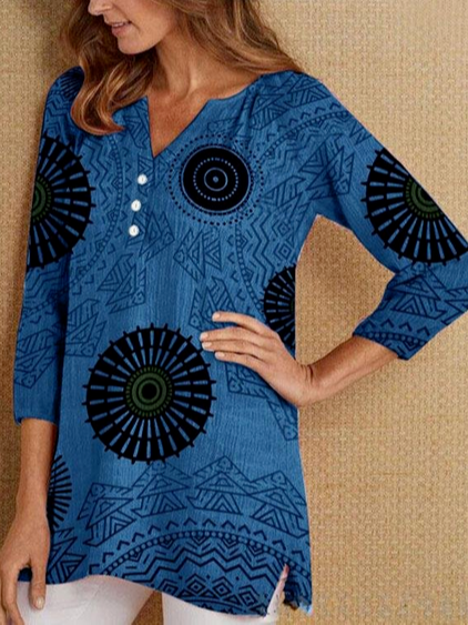 

Casual Geometric Cotton Blends Shirts & Tops, Blue, Long sleeve tops