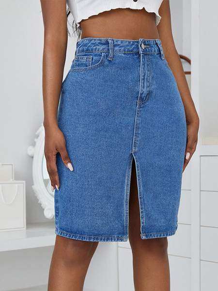 

Denim Regular Fit Plain Skirts, Dark blue, Skirts