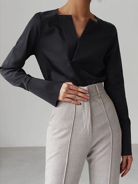 

Plain Regular Fit Long Sleeve Top, Black, Tops