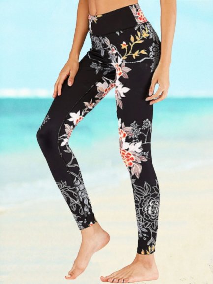 

Floral Pattern Plus Size Casual Pants, Multicolor, Leggings