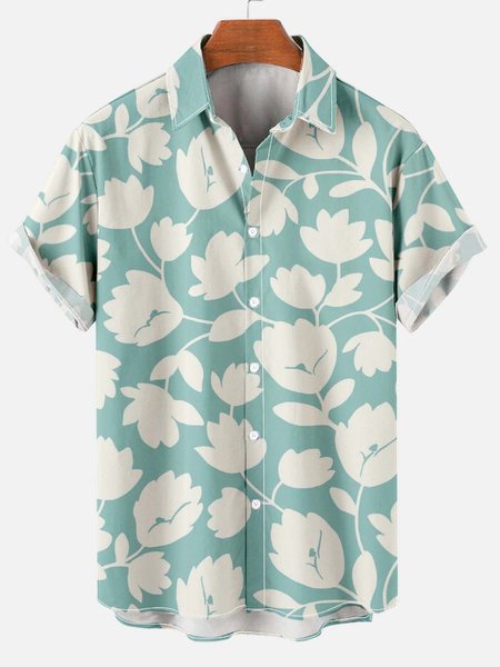 

Turquoise Floral Short Sleeve Casual Short sleeve shirt, As picture, Shirts