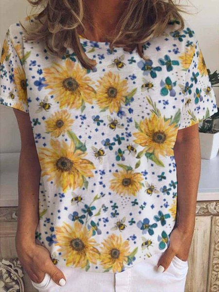 

Sunflower And Bee Women's Short Sleeve T-shirt, As picture, T-shirts