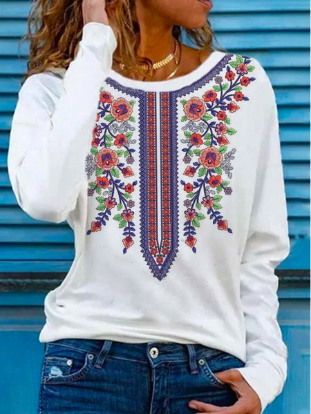 

Casual Cotton Blends Crew Neck Shirts & Tops, White, T-Shirts