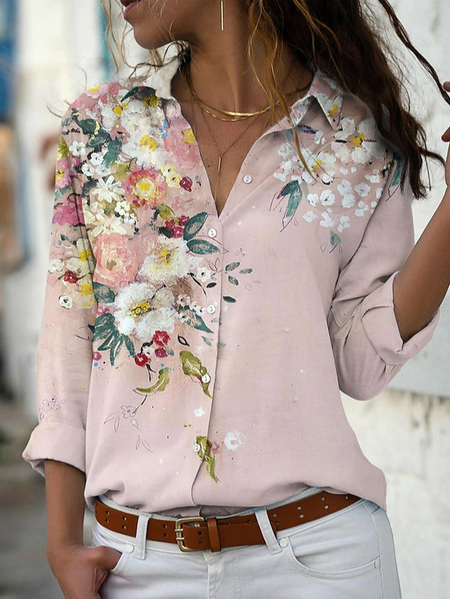 

Vacation Floral Loosen Shirts & Tops, Pink, Blouses & Shirts