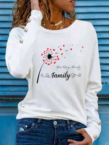 

Heart Letter Cotton Blends Buttoned Loosen Casual Shirts & Tops, White, T-Shirts