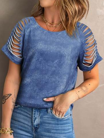 

Casual Tie Dye Loosen Shirts & Tops, Blue, T-Shirts