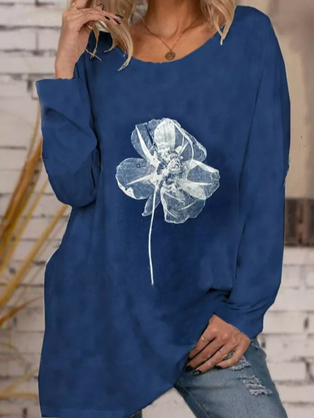 

Floral Cotton Blends Scoop Neckline Shirts & Tops, Blue, Long sleeve tops