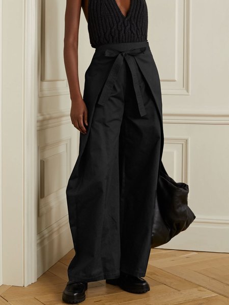 

Regular Fit Simple Long Wide Leg Pants, Black, Wide Leg Pants