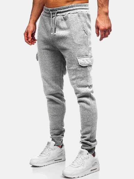 

Men's Elastic Waist Multi-Pocket Cargo Sports Pants, Light gray, Pants