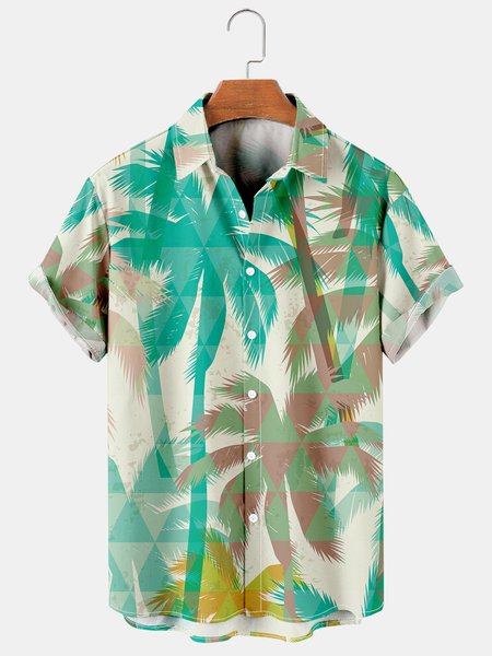 

Hawaiian Plants Graphic Casual Breathable Short Sleeve Shirts, As picture, Men's Floral shirt
