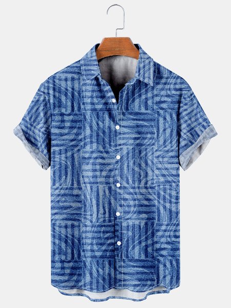 

Mens Striped Printed Breathable Casual Short Sleeve Shirt, As picture, Men's Floral shirt