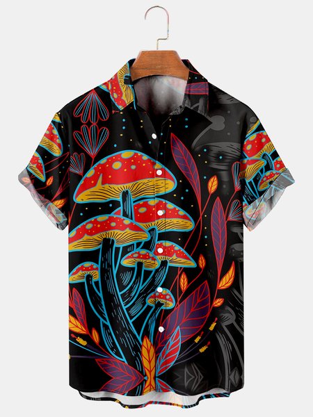 

Mens Funky Hippies Mushrooms Print Casual Breathable Short Sleeve Hawaiian Shirts, As picture, Men's Floral shirt