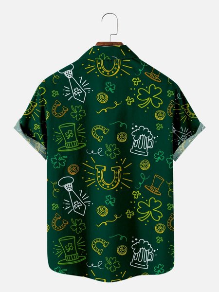 

Four-Leaf Clover Graphic Casual Breathable Short Sleeve Hawaiian Shirts, Green, Men's Floral shirt