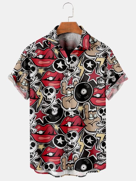 

Mens Music Print Casual Breathable Hawaiian Shirt, As picture, Men's Floral shirt