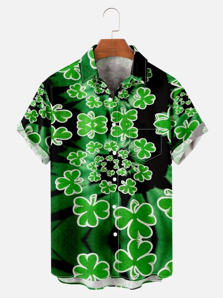 

Four-Leaf Clover Graphic Casual Breathable Short Sleeve Hawaiian Shirts, White, Men's Floral shirt