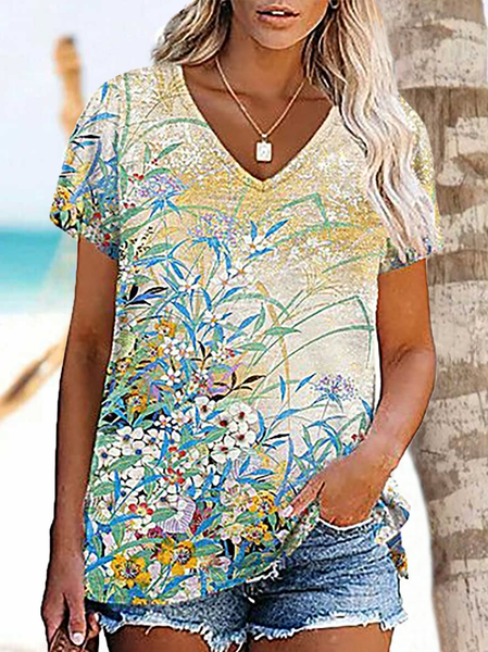 

Floral Cotton Blends Casual Shirts & Tops, Multicolor, Tees & T-shirts