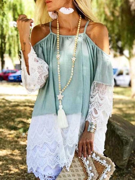 

Holiday Casual Lace Short Sleeve Spaghetti Mini Dresses, Green, Mini Dresses