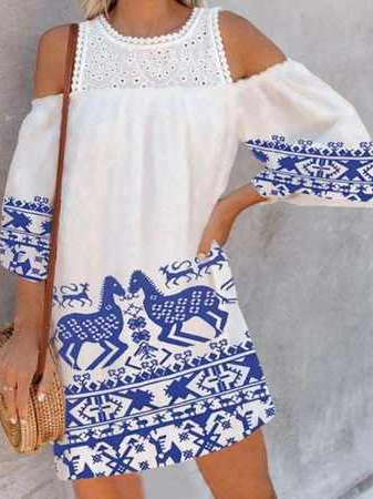 

Loosen Vacation Animal Dresses, White, Boho dresses