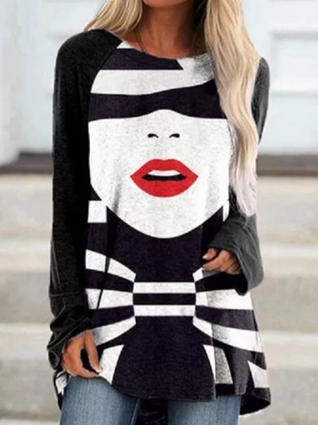 

Casual People Crew Neck Shirts & Tops, Black, Long sleeve tops