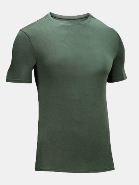

Men's Stretch Quick Dry Breathable Fitness Round Neck Short Sleeve Tee, Army green, T-shirt